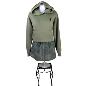 Hand Crafted Upcycled Green Blue Plaid Elastic Waist Shirt Extender Womens Large